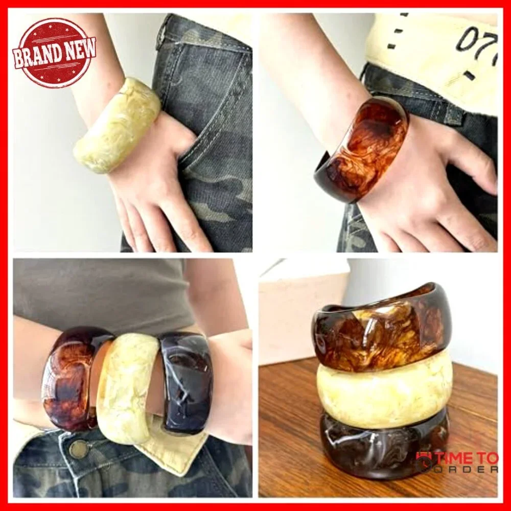 Chunky Resin Bangle Bracelet Set, Stackable Wide Bangles for Women